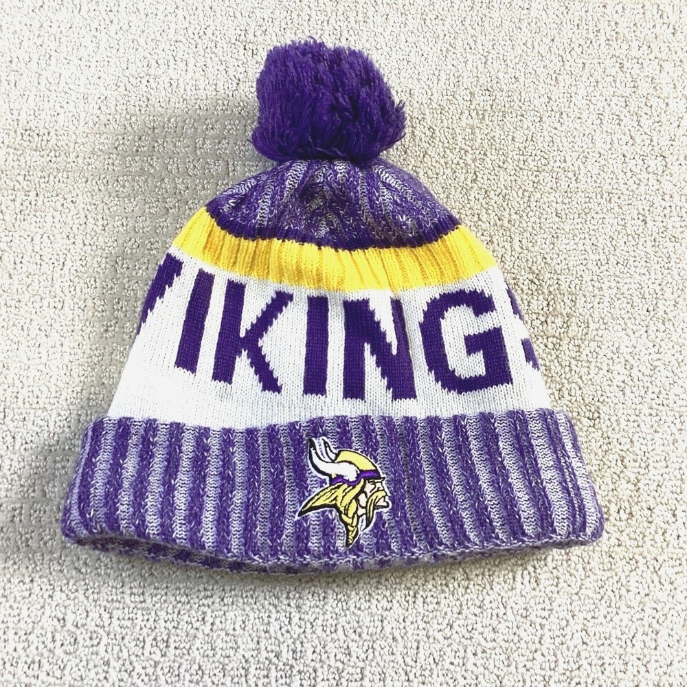 New Era Minnesota Vikings NFL Mens Purple White Cuffed Pom Beanie Hat OSFM